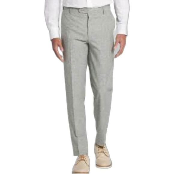 Joseph Abboud Tan Taupe Pinstripe Linen Blend Flat Front Slim Leg Pants Sz 37 - Picture 1 of 14